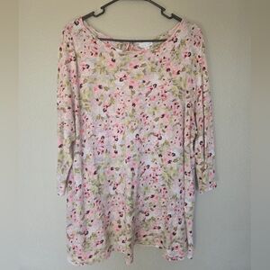 J. Jill Pink Floral Scoop Neck Tunic Top 100% Linen, SPRING